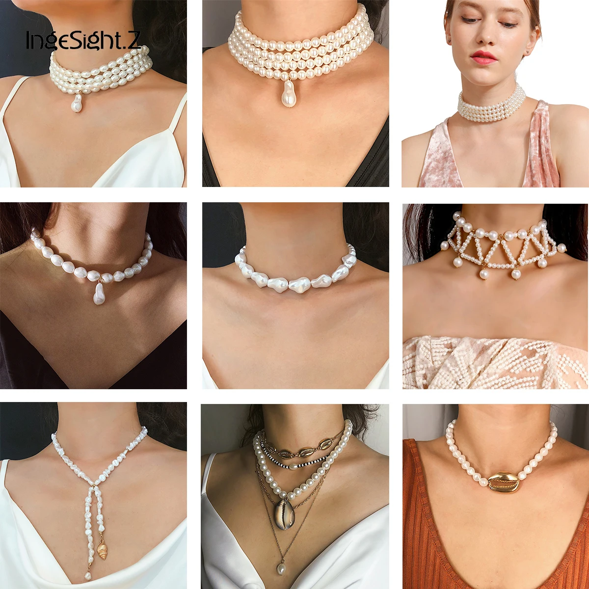 

IngeSight.Z Punk Multi Layered Imitation Pearl Choker Necklace Collar Statement Boho Handmade Pendant Necklace for Women Jewelry