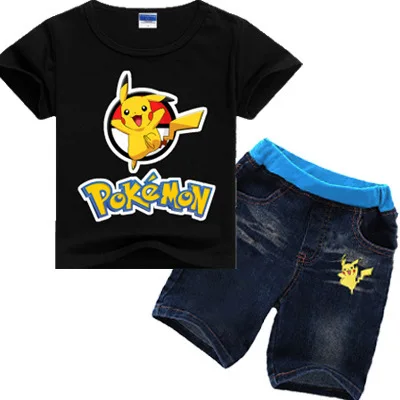 

Babys boys T shirts +jeans pants Pikachu sports suits pokemon go boys Cartoon children clothing set kids clothes set