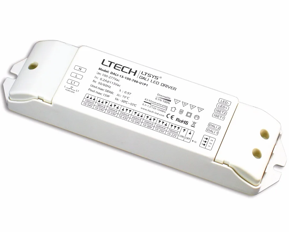 

DALI-15-100-700-U1P1; constant current DALI Dimming Driver;100-277Vacc input; 100-700mA/1-15W output