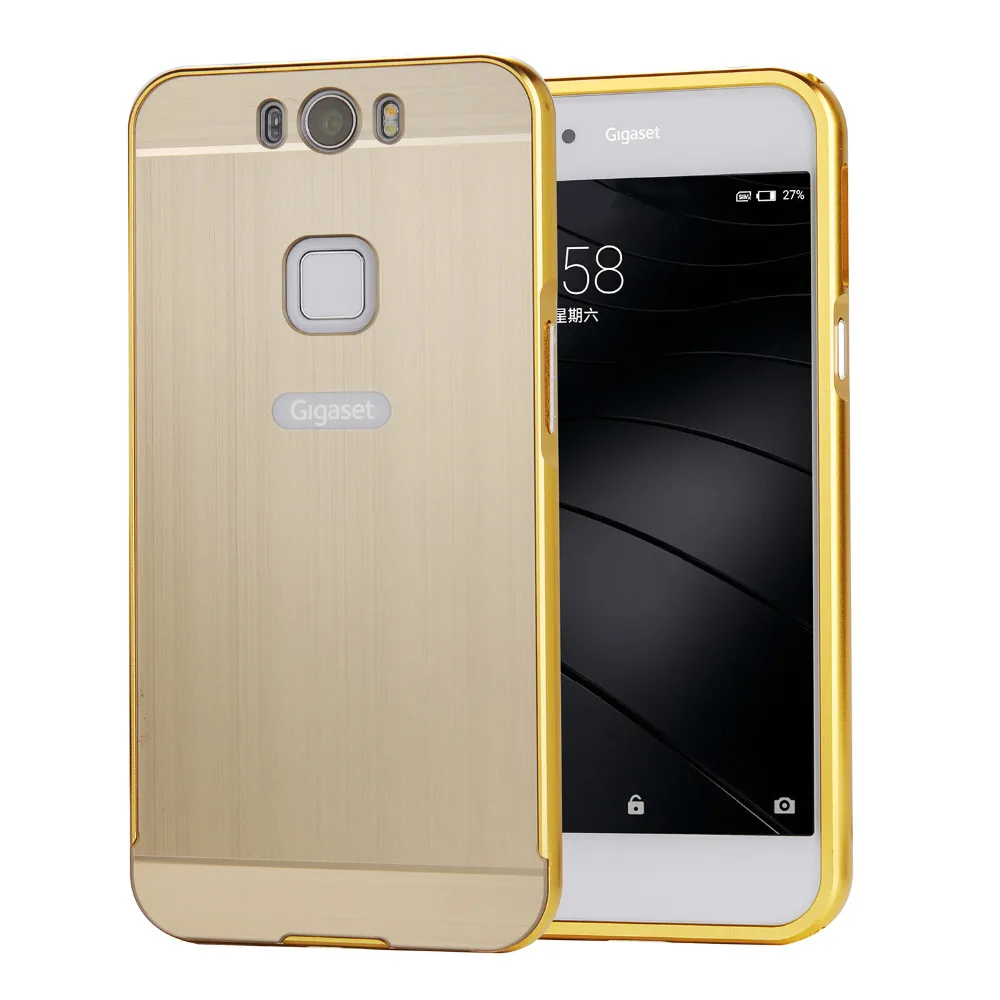 

For Gigaset Me Case Electric Plating Metal Frame and Wire Drawing Effect Acrylic Back Cover Cases for Gigaset Me GS55-6