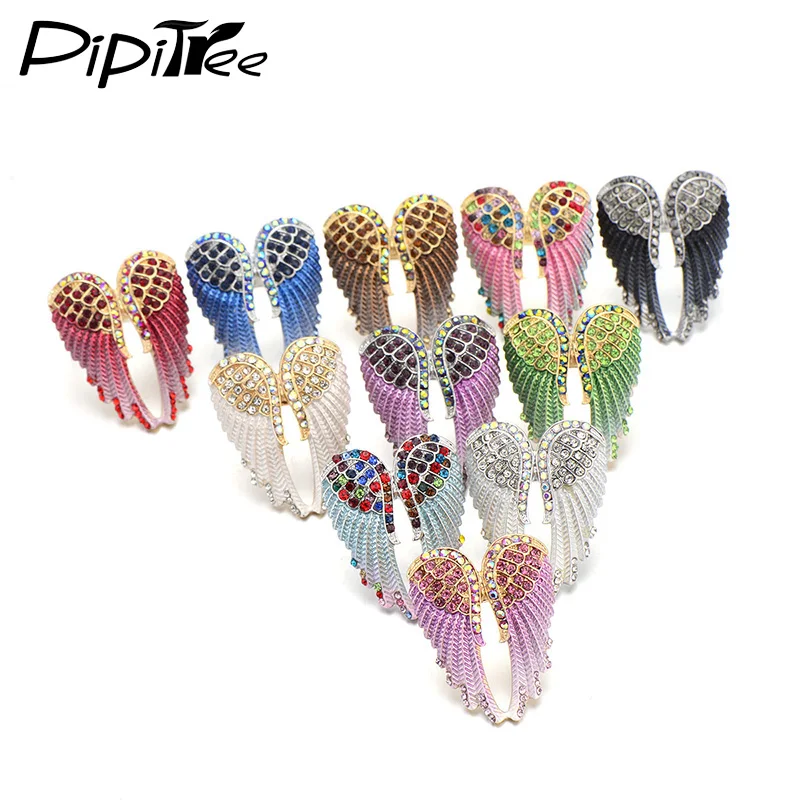 Fashion Angel Wings Ring Punk Biker Jewelry 11 Colors Antique Gold Color Vintage Rhinestone Rings for Men Women