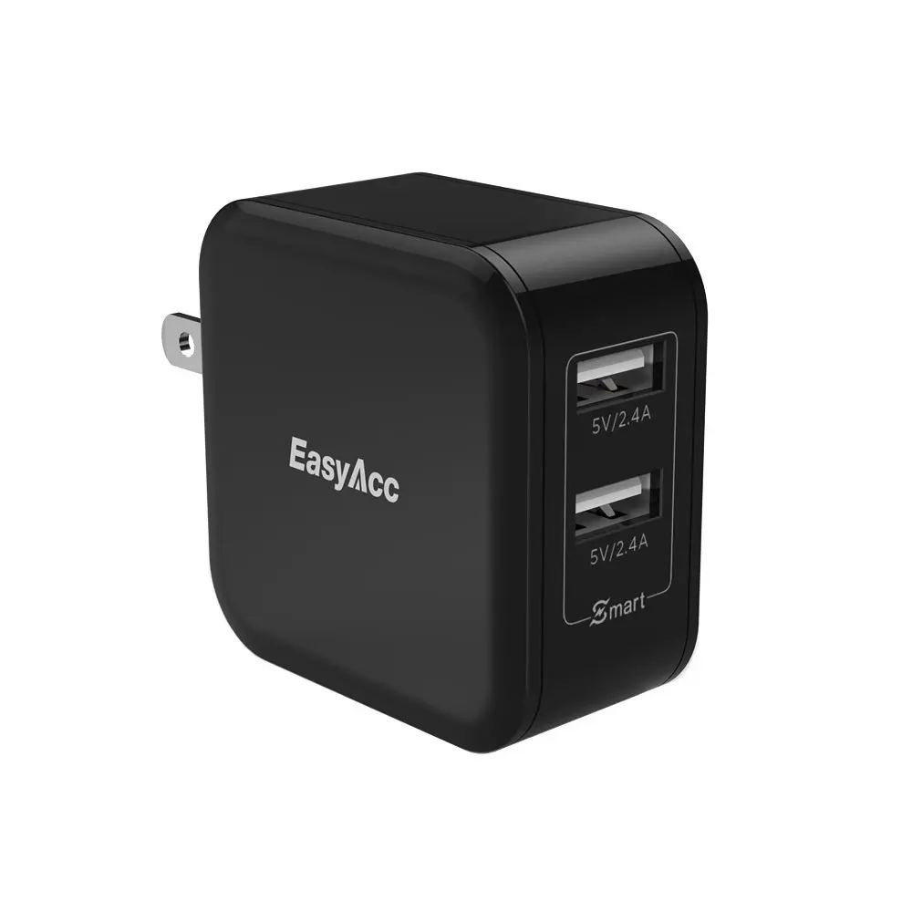 EasyAcc 24 Вт 4.8A 2-Порты и разъёмы переносной usb-адаптер для Зарядное устройство с имеет складную вилку стены Зарядное устройство для iPhone samsung huawei htc черный