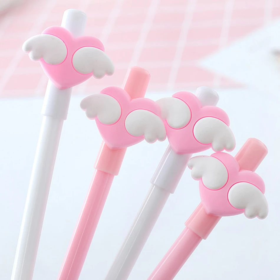 

Kawaii Gel Pen Pink Love Wing 0.38 MM Black Stationery Office Cute Unisex Pen Writing Learning Supplies Cartoon Gift Kids Girl