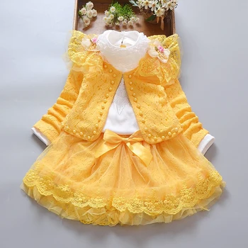 

1-8 Years Lovely Kids Girls Clothing Sets 3pcs Short Outwear Jacket+Long Sleeve Shirt+Skirts New Autumn Toddler Girls Suits B333