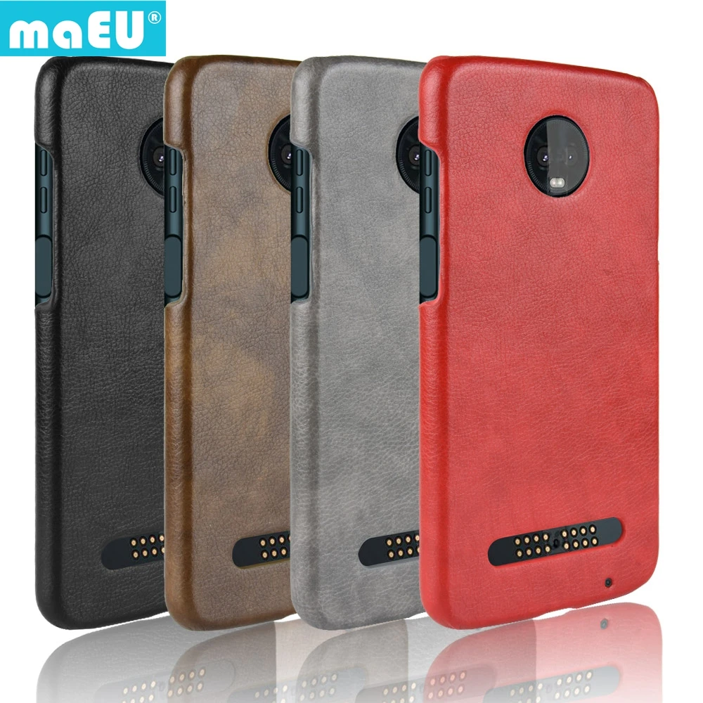 maEU for Motorola Moto Z3 Play 6.01 inch Phone Case Litchi Pattern Hard Back Genuine Cellphone PC Cover Solid Color Business |