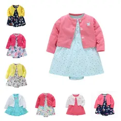 Платье для новорожденных девочек; коллекция 2019 года; сезон лето-осень; милые мягкие хлопковые комплекты из 2 предметов; пальто + платье с