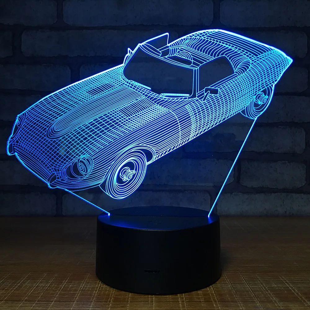 Классный спортивный гоночный автомобиль 3D светодиодный ночник 7 цветов иллюзия