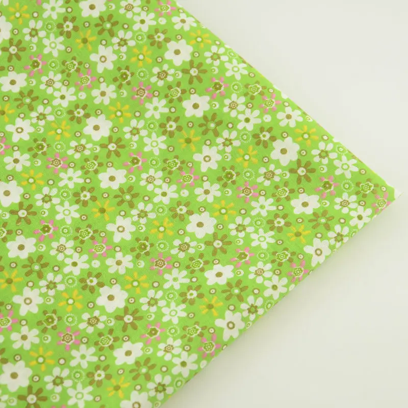 

100% Cotton Fabric Green Colour Pre-cut Fat Quarter Home Texitle Patchwork Clothing Telas Tissue Tecidos White Flowers Style CM