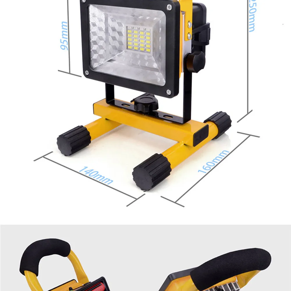Легкий и портативный светодиодный наружное освещение 30 Вт с перезаряжаемой батареей 2400Lm Беспроводная лампа желтый светодиодный прожектор
