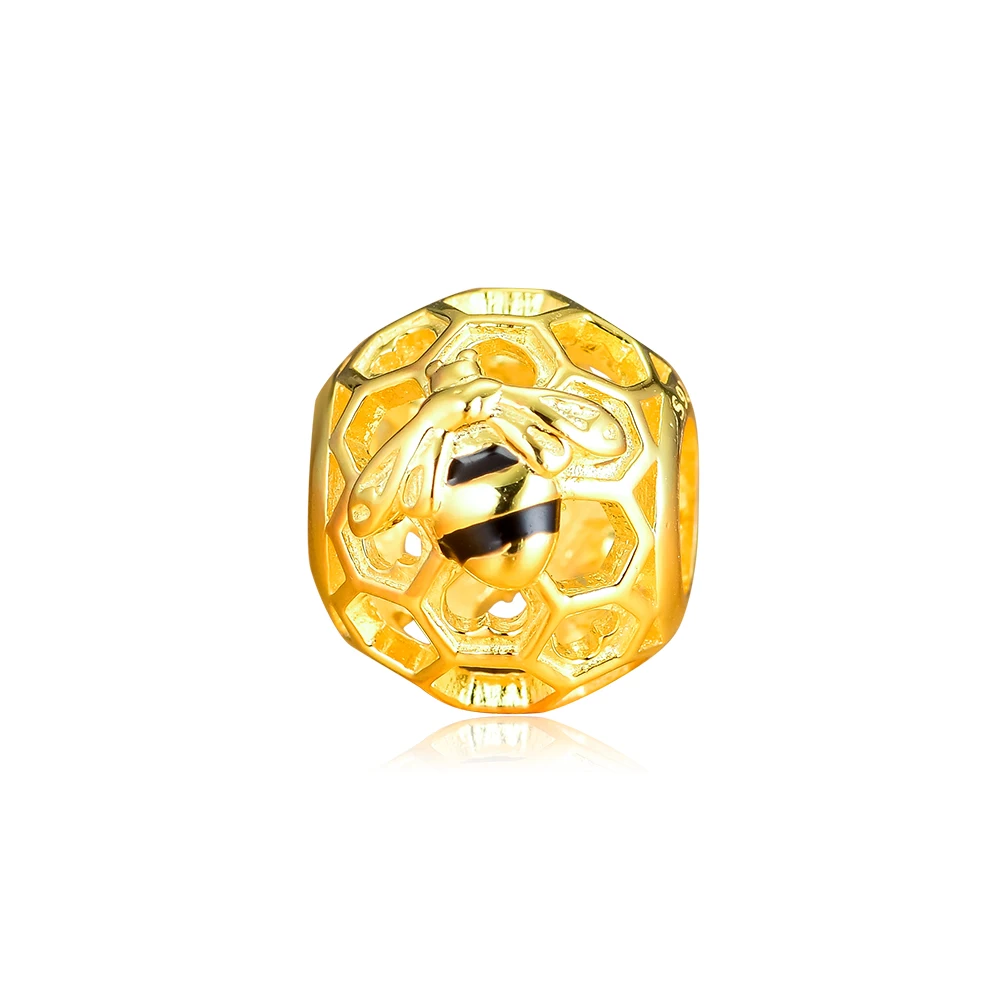 

CKK Beads Shine Honeybee Charm Real 925 Sterling Silver Jewelry Fits Pandora Bracelet Women Gift DIY kralen berloques pulseras