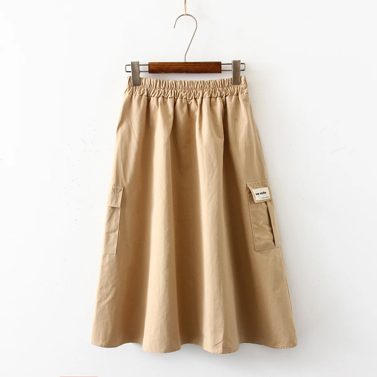 

2019 Spring Summer Fresh Skirts Women Safari Style High Waist Elastic Side Pockets A-line Skirt Student Chic Saias 6 Colors