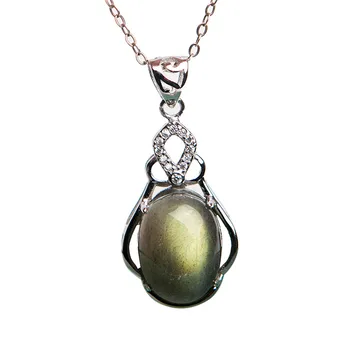 

Genuine Natural Labradorite Blue Light Gems Healing Stone Women Fashion Sliver Pendant 30*16mm