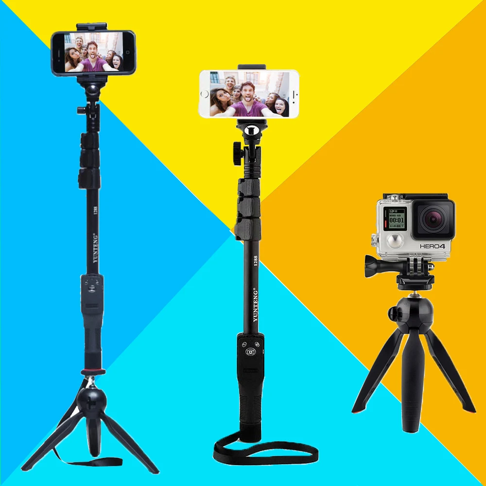 Camera Phone Bluetooth Extendable Selfie Stick Yunteng 1288 Telescopic Monopod Pole or 228 Mini Tripod For