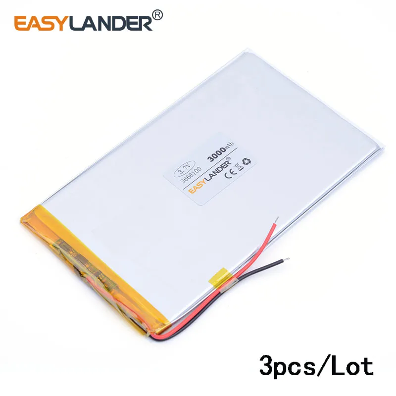 

3pcs/Lot 3.7V 3000mAh 3668100 Polymer Lithium Li-Po Rechargeable Battery For DIY Mp3 MP4 MP5 GPS PSP e-book tablet pc GPS DVR