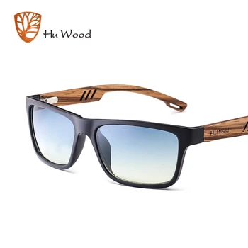 HU WOOD Brand Design Zebra Wood Sunglasses For Men Fashion Sport Color Gradient Sunglasses Driving Fishing Mirror Lenses