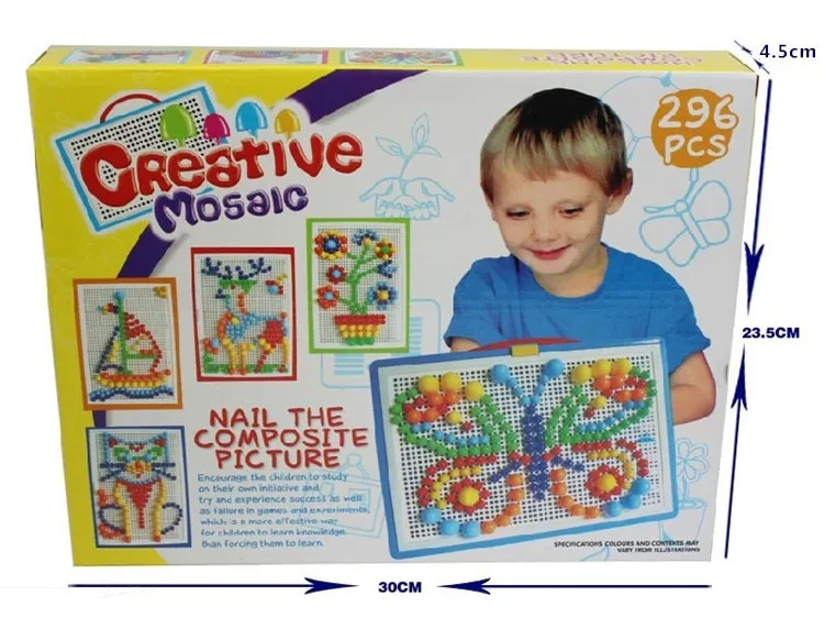 Упакованная в коробке 296 зерно гриб гвоздь головоломка Объединенная доска игрушка пластиковая детская DIY Ручная развивающая иллюстрация в Bord WJ287