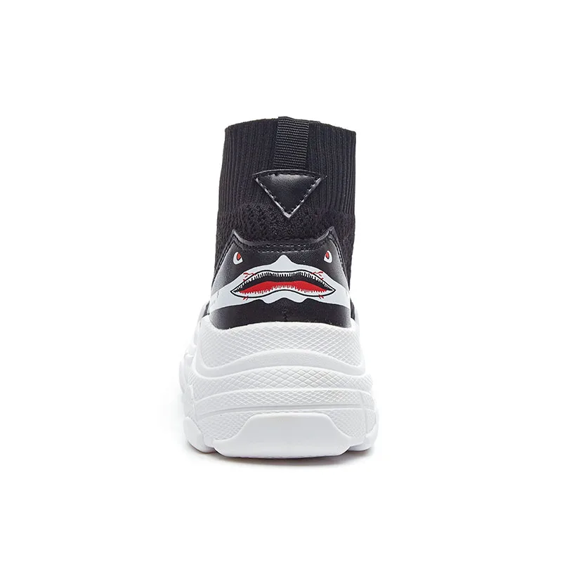 ADBOOV High Top Sneakers Men Unisex Knit Upper Breathable Shoes Fashion Shark Logo Couple Black / White Shoes Shoes Casual