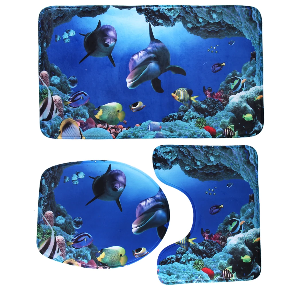 buy 3PCS Bath Mat Set Toilet Pattern Non slip Bath Floor Carpet Mattress Coral Fleece Pedestal Bathroom Rug Toilet Mat Tub Rug