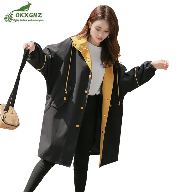 

fashion Top windbreaker Coat Outwear female medium long 2019 spring autumn women jackets Korean hooded loose warm Ladies' jacket