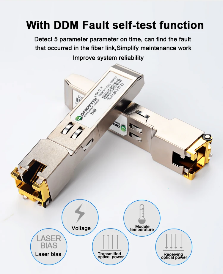 Offnftth módulo sfp gigabit rj45, 1.25g, 10 100 1000m base