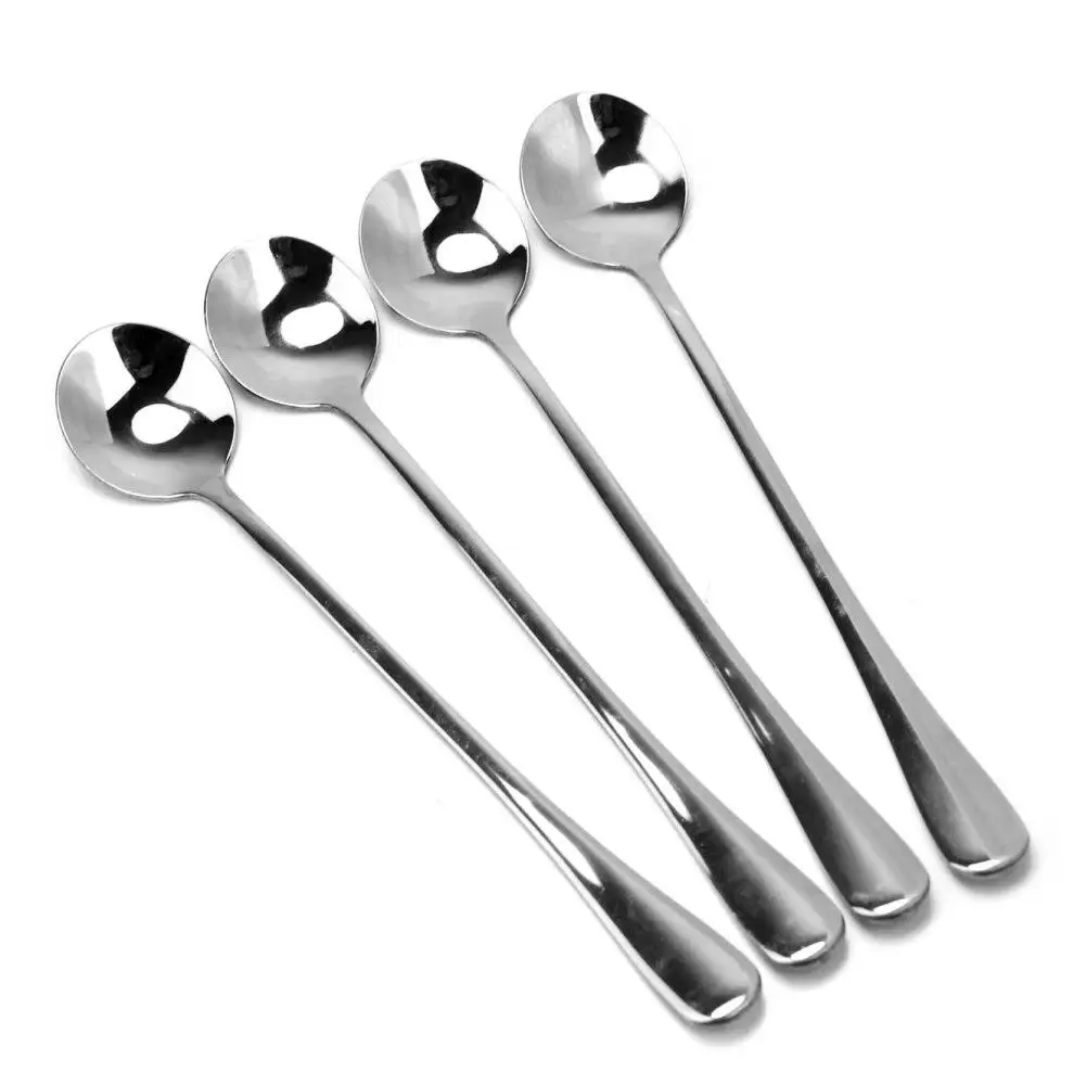 4Pcs Silver Stainless Steel Flatware Tea Latte Coffee Dessert Spoons