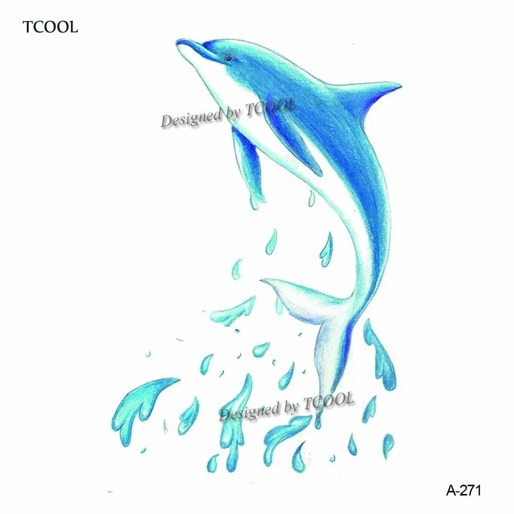 

HXMAN Dolphin Temporary Tattoo Sticker Waterproof Women Body Art Tatoo Animal Hand Tattoos Paper 9.8X6cm A-271