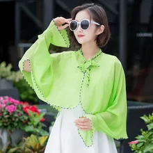 Женская летняя Солнцезащитная сиамская шаль яркого цвета, Одноцветный шифоновый шарф, легкая накидка для вождения на открытом воздухе, Солнцезащитный рукав