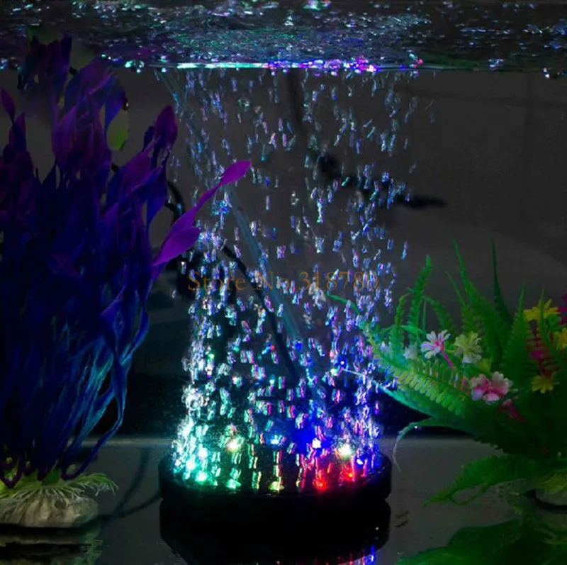 

DC12V 5W AC220-240V 10.5CM Colourful Fish Tank Aquarium Decoration 18 LEDs Bubble Air Stone Bubble Airstone Disk 18 LED Light