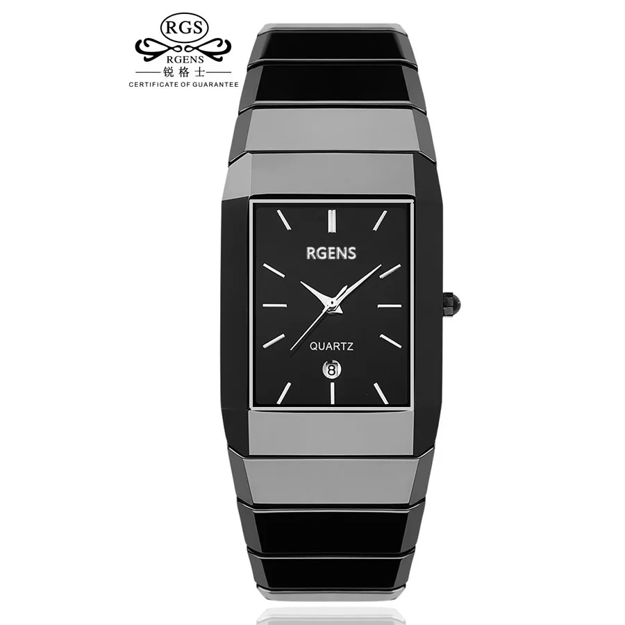 Miglior RGENS Originale vero Ceramica orologio da polso da uomo nero piazza del quarzo di affari di sesso maschile orologi impermeabile casual orologi da polso di moda
