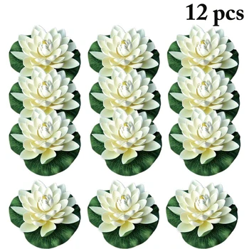 

12PCS Water Lotus Artificial Lotus Flower Creative Fake Flower Simulation Floating Flower For Pond Home Garden Decoration
