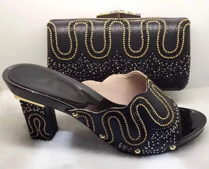 2017 Italian Matching Shoe And Bags Set With Rhinestones High Quality African Wedding Shoes And Bag