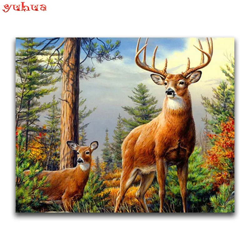 YUHUA Full Square Diamond Painting Deer Decoration Home Animal Picture Of Rhinestone Embroidery Handmade Gift Art Craft | Дом и сад