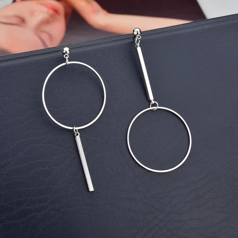UAM минимализм серебряный цвет большие круглые Асимметричные Длинные висячие серьги для девушек и женщин подарок на день рождения вечерние летние аксессуары