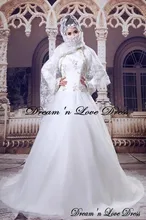 MZY503 ivory white a-line hijab tulle satin wedding gown long sleeve bridal dress muslim wedding dress side zip