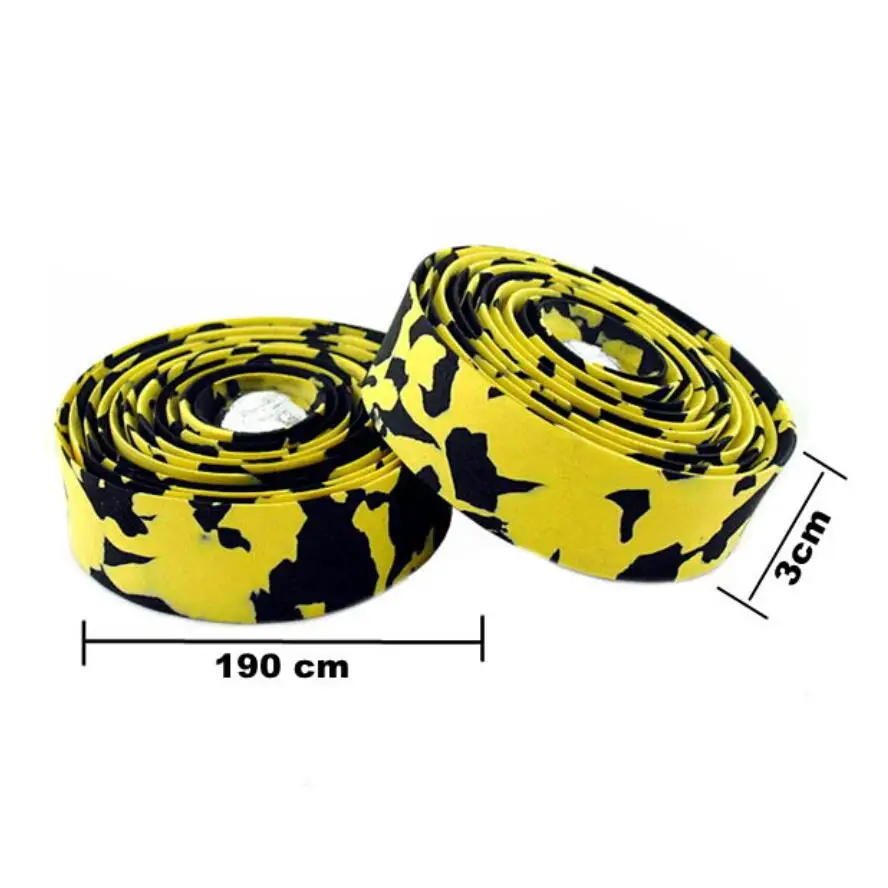 الدراجة الطريق دراجة المقود الشريط Camouflagebelt الدراجات مقبض حزام الفلين التفاف مع شريط المقابس عدم الانزلاق امتصاص العرق HC0105