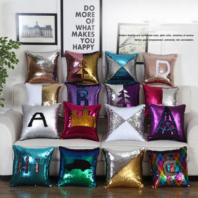 

DIY Mermaid Sequin Cushion Cover Magical Throw Pillowcase 40X40cm Color Changing Reversible Pillow Case For Home decorative