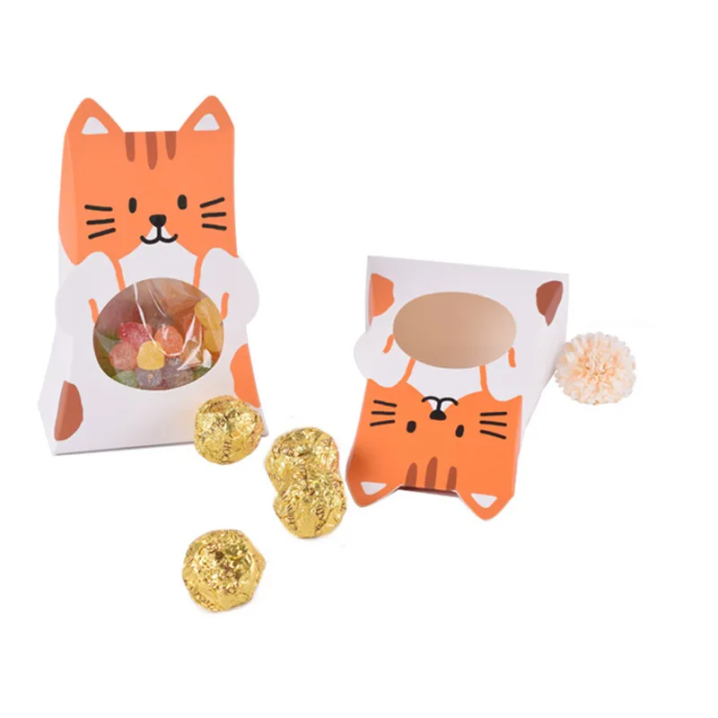 

Cartoon Gift Box Birthday Party Cat Dog Rabbit Bear 5Pcs Card Candy Packaging Transparent Plastic Baby Shower Wedding Decor,Q