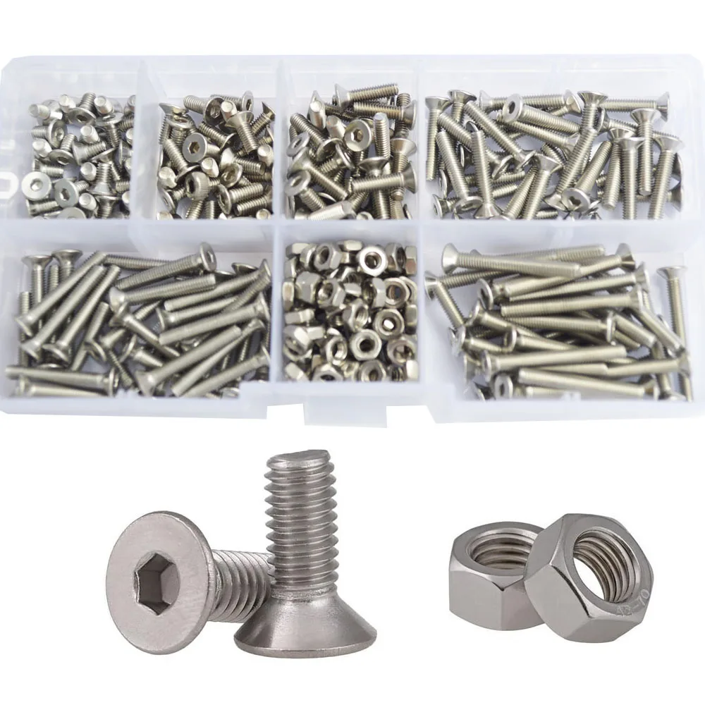 

Hex Flat Head Socket Cap Machine Screw Thread Metric Countersunk Hexagon Head Bolt Nut 304 Stainless Steel Assortment Kit Set M3