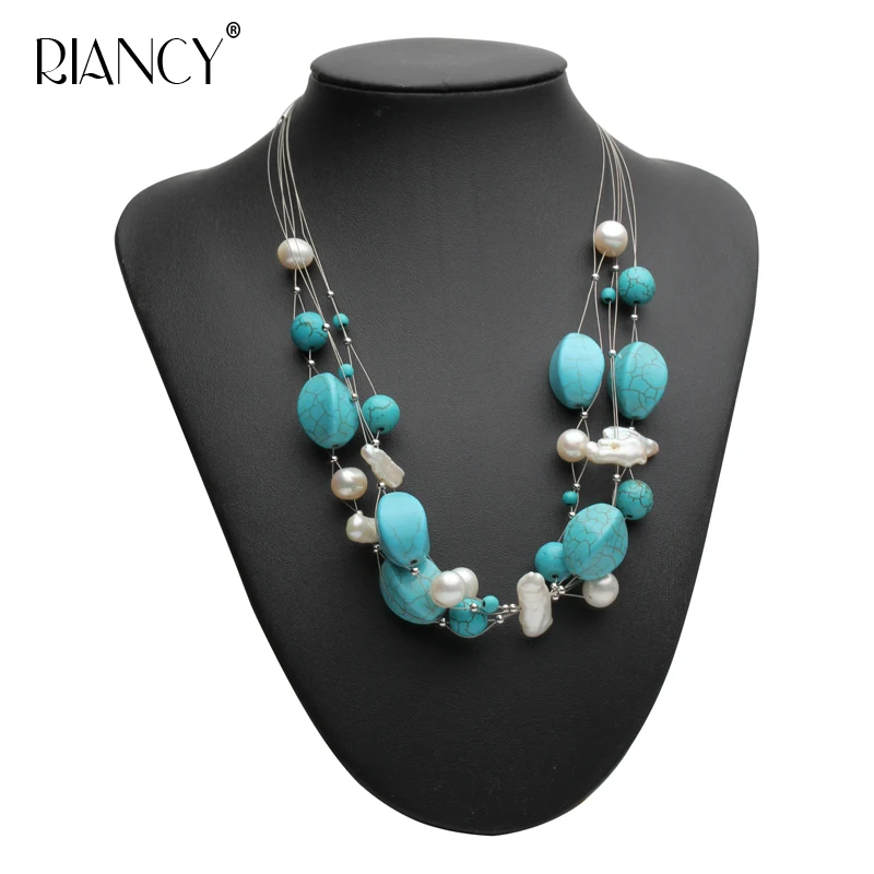 

New fashion Baroque pearl necklace natural white pearl Multilayer necklace mother gift