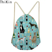 THIKIN Greyhound Black Pet Linen Drawstring Bag Travel Women Small Cloth Storage Backpack Cartoon Printing Christmas Gift Pouch