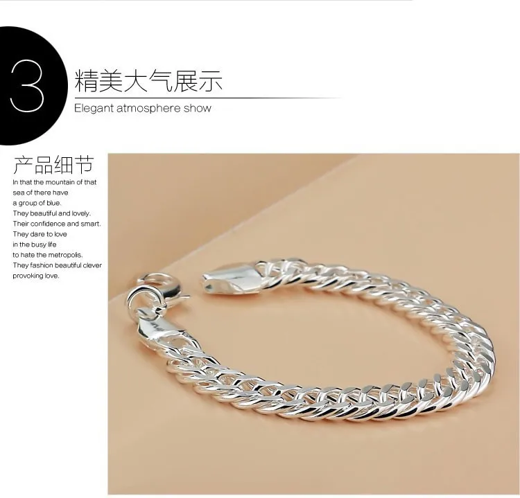 Модный однотонный дизайнерский браслет из стерлингового серебра 925 пробы, ювелирное изделие из чистого серебра 10 мм 20 см, мужской/мальчиковый браслет, цепочка-змейка, значки, красивый мужчина