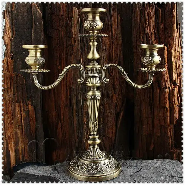 

H35cm bronze floral carved 3 /5 arm metal candlesticks candle holder vintage bird cage candelabra for home decorationZT2012