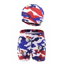 Дети мальчик От 3 до 11 лет мультфильм животных чемоданы с принтами шляпа Для детей, на лето плавательные пляжные шорты+ набор крышек аксессуары для спортивной одежды