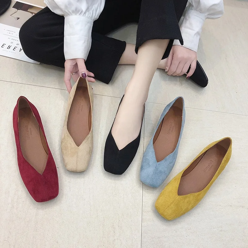 

Casual shoes woman flock square toe mules thick high heels retro brief shallow pumps femme solid non-slip zapatos mujer cozy new