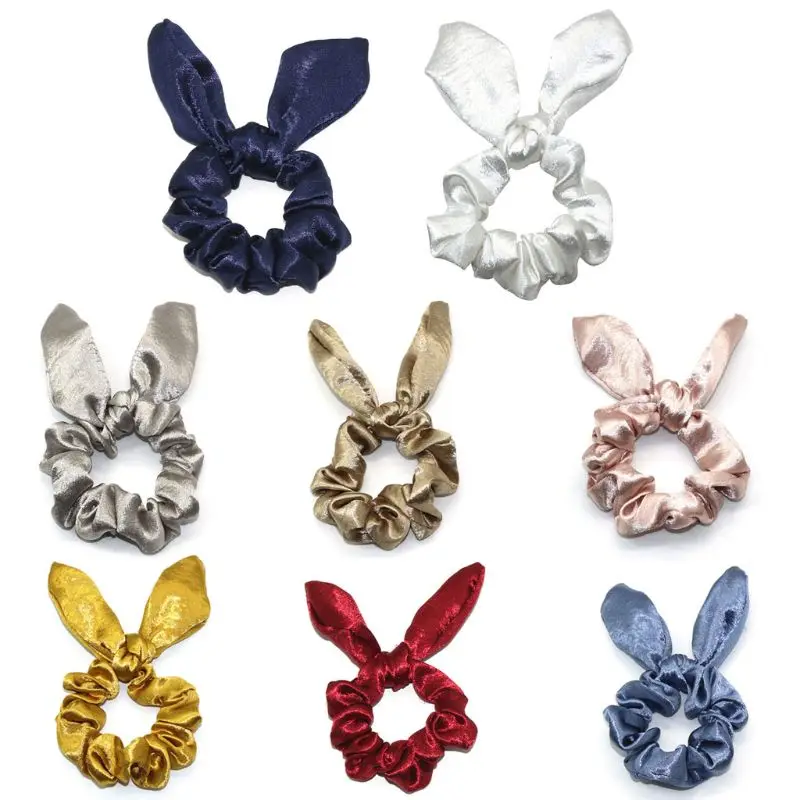

Women Hair Scrunchies Glitter Metallic Solid Color Hair Ties Rope Cute Rabbit Ears Bowknot Sports Dance Velvet Ponytail Holder