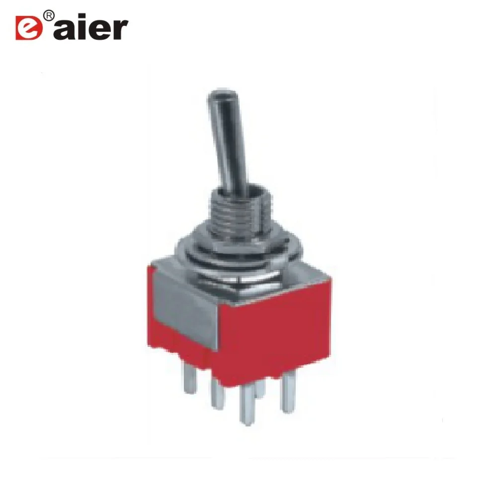 

100PCS MTS-203R-A2 6 Pin Toggle Switch DPDT Red 3 Position ON-OFF-ON PCB Terminals Latching Type
