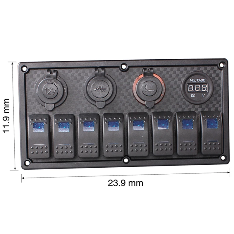 JX-LCLYL 8 Gang Rocker Switch Voltmeter Dual USB Power Socket Panel for Car Marine Boat