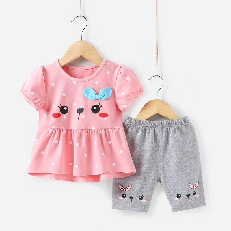 

2018 New Casual Children Sets Flowers Blue T-shirt+ Pants With Girls Clothing Sets Kids Summer Suit Cat cartoon Clothing Set