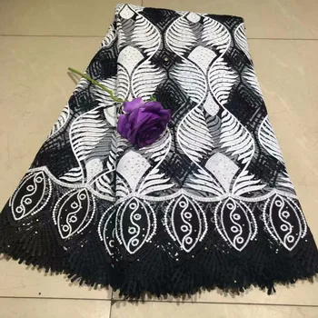 

Best Selling African Lace Fabric Nigerian French Fabric 2019 High Quality Black French Tulle Lace Fabric With Stones 2l3065-2238