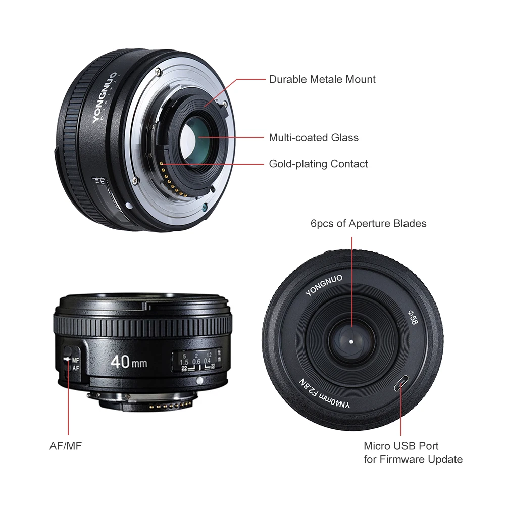 YONGNUO YN 40 мм F2.8N AF объектив MF YN40mm широкоугольный объектив с автофокусом для Nikon D500 D7100 D7000 DSLR Объектив камеры